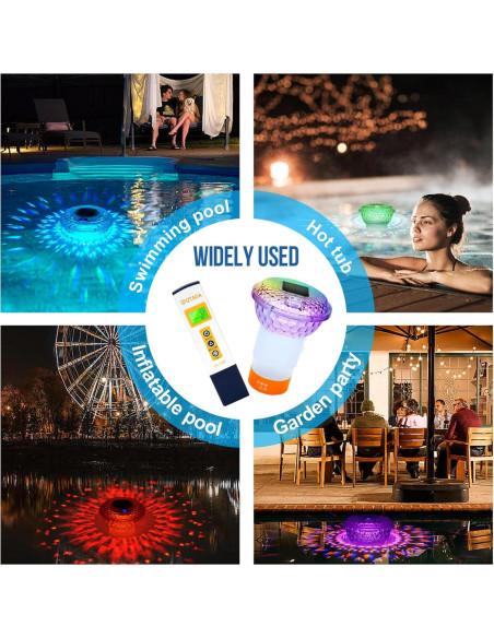 Flotador de Cloro Solar y Medidor Digital de pH para Piscinas