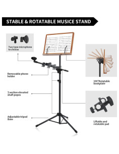 Atril de Partituras 3-en-1 ZVMTTOY Plegable con Soporte 2