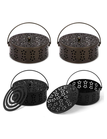 Soporte de Espirales de Mosquitos OBANGONG 4 Piezas Metal Negro y Bronce