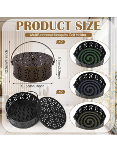 Soporte de Espirales de Mosquitos OBANGONG 4 Piezas Metal Negro y Bronce 2