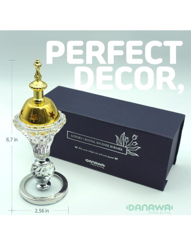 Horno de Bakhoor DANAWA de Vidrio Hexagonal Oro 6.2x17cm