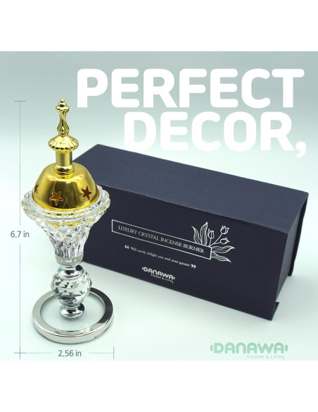 Horno de Bakhoor DANAWA de Vidrio Hexagonal Oro 6.2x17cm