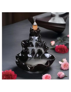 Quemador de Incienso de Reflujo YePularry Cerámica Negra