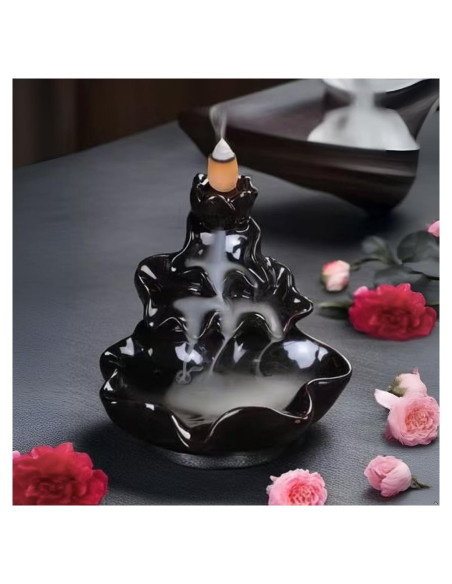 Quemador de Incienso de Reflujo YePularry Cerámica Negra