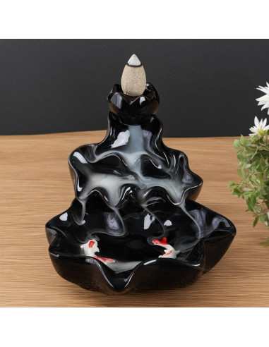 Quemador de Incienso de Reflujo YePularry Cerámica Negra