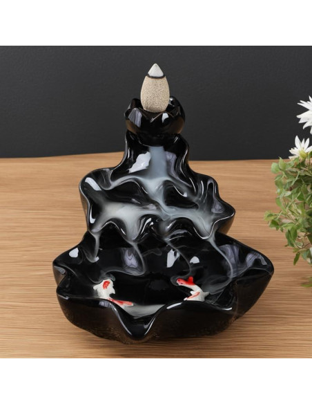 Quemador de Incienso de Reflujo YePularry Cerámica Negra