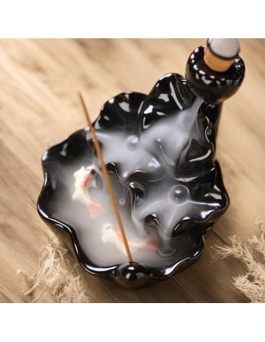 Quemador de Incienso de Reflujo YePularry Cerámica Negra