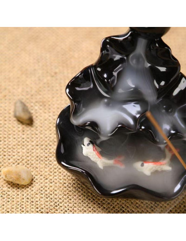 Quemador de Incienso de Reflujo YePularry Cerámica Negra