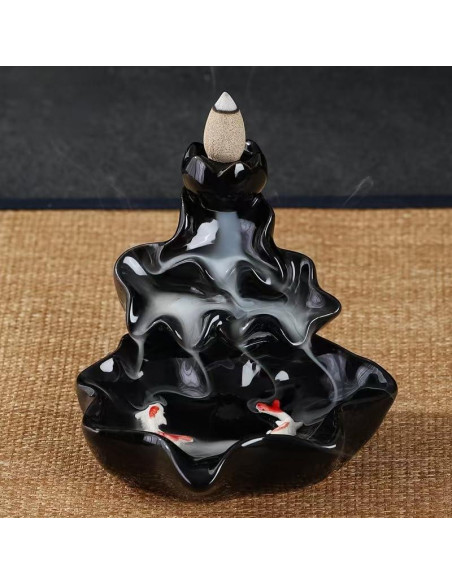 Quemador de Incienso de Reflujo YePularry Cerámica Negra