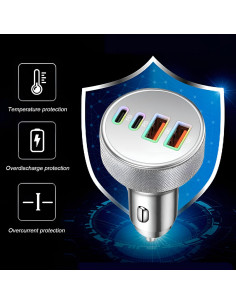 Cargador de Coche USB-C 4 Puertos Ankuee 90W Carga Rápida 2