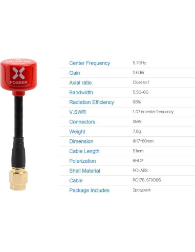 Antena FPV FOXEER Lollipop 4 5.8GHz RHCP 2.6dBi SMA - 2 Pcs