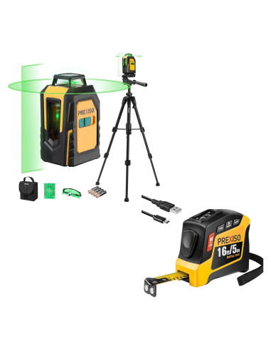 Cinta Métrica Digital 2-en-1 PREXISO 4.88m y Nivel Láser 360