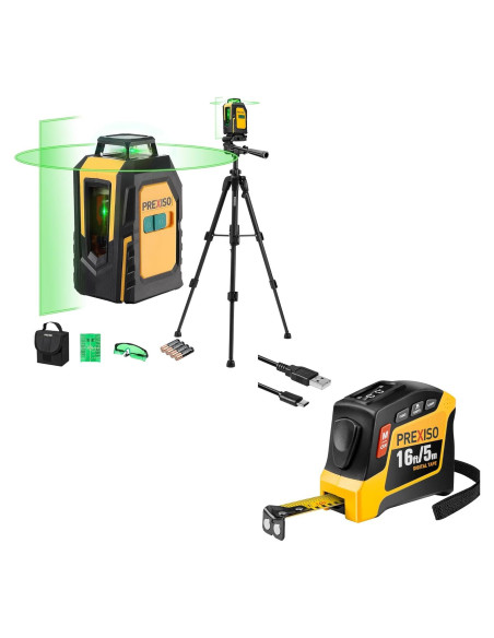 Cinta Métrica Digital 2-en-1 PREXISO 4.88m y Nivel Láser 360