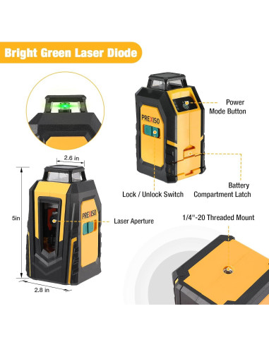 Cinta Métrica Digital 2-en-1 PREXISO 4.88m y Nivel Láser 360