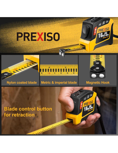 Cinta Métrica Digital 2-en-1 PREXISO 4.88m y Nivel Láser 360