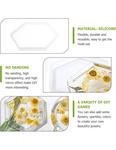 Molde de Silicona Hexagonal HOODANCOS 3 Piezas para Epoxy