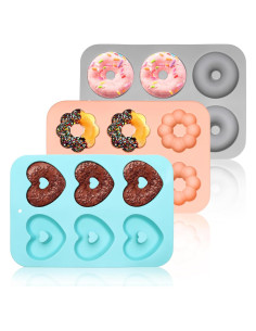 Paquete de 3 Moldes de Silicona para Donas Bettoor - Corazón, Calabaza, Redonda