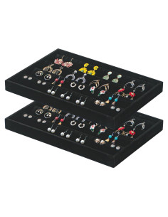 Bandeja de Aretes Apilable Coward Terciopelo Negro 2 Piezas