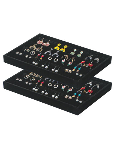 Bandeja de Aretes Apilable Coward Terciopelo Negro 2 Piezas