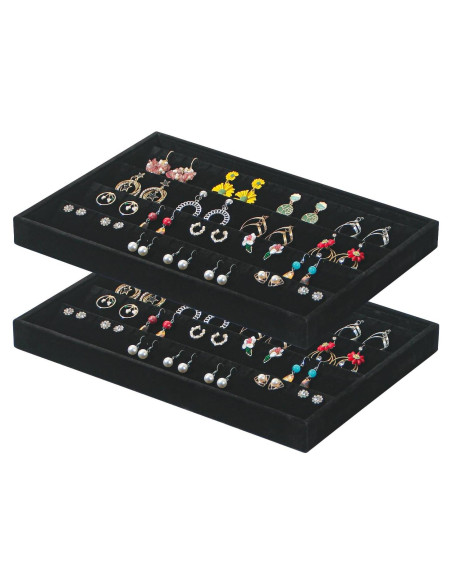 Bandeja de Aretes Apilable Coward Terciopelo Negro 2 Piezas