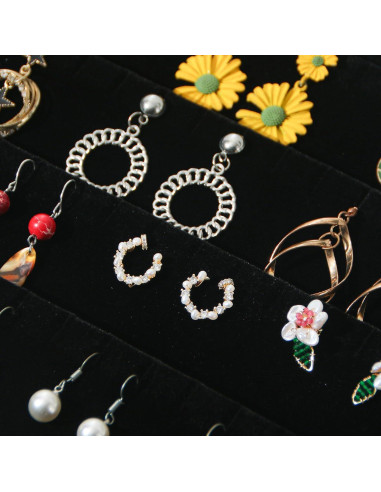 Bandeja de Aretes Apilable Coward Terciopelo Negro 2 Piezas