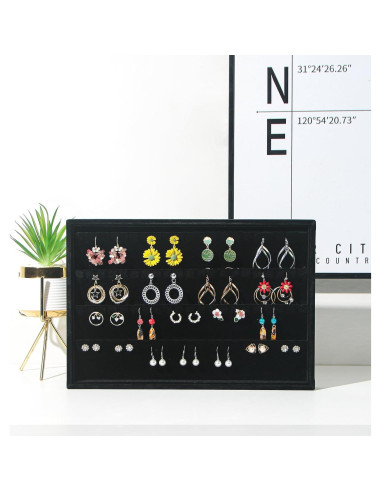 Bandeja de Aretes Apilable Coward Terciopelo Negro 2 Piezas