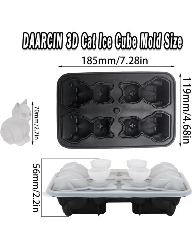 Molde de Hielo 3D de Gato Daarcin - Silicona Libre de BPA