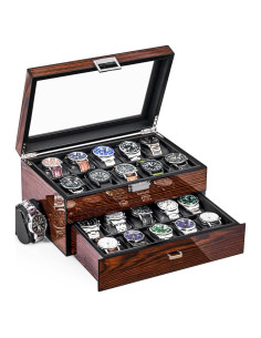Caja de Reloj BEWISHOME 20 Compartimentos Madera Marrón