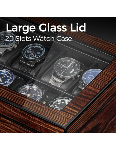 Caja de Reloj BEWISHOME 20 Compartimentos Madera Marrón
