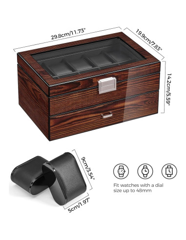 Caja de Reloj BEWISHOME 20 Compartimentos Madera Marrón