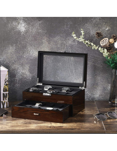 Caja de Reloj BEWISHOME 20 Compartimentos Madera Marrón