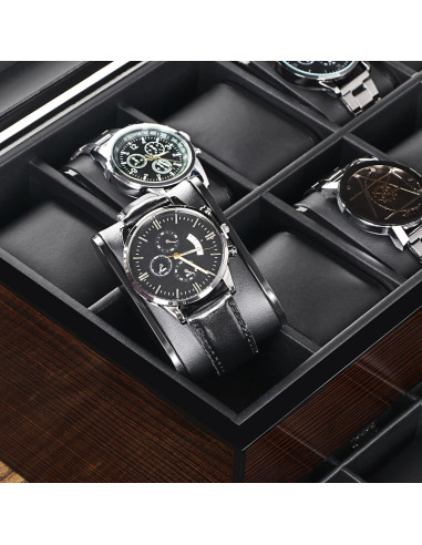 Caja de Reloj BEWISHOME 20 Compartimentos Madera Marrón