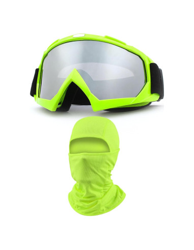 Gafas de Motocicleta Immoono con Balaclava Verde y Plata