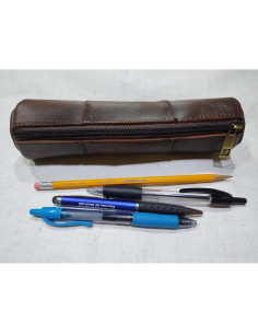 Estuche de Lápiz de Cuero Vintage Marrón 20.3x7.6cm 2