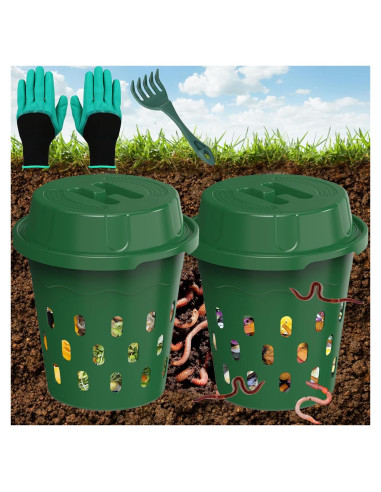 Compostador de Gusanos Inground TOP XIAN 2-Pack 8L Verde
