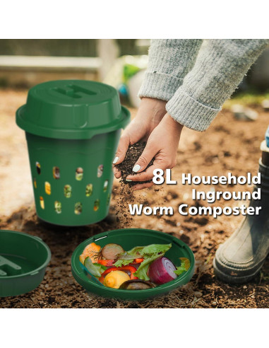 Compostador de Gusanos Inground TOP XIAN 2-Pack 8L Verde