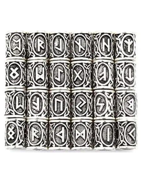 24 Cuentas Rúnicas Vikingas Norse para Barbas y Cabello - Plata