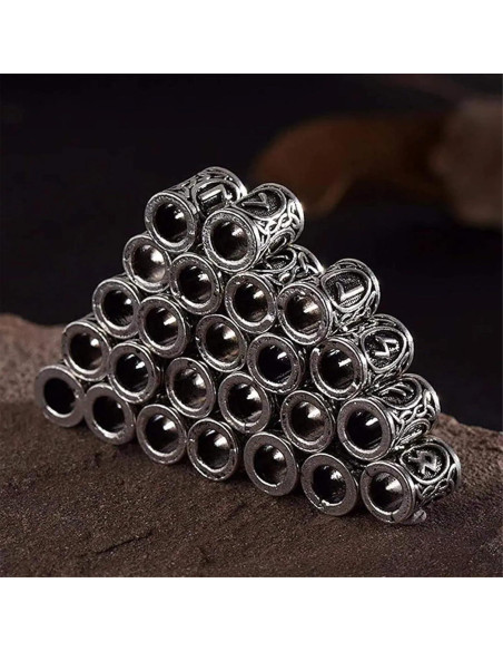 24 Cuentas Rúnicas Vikingas Norse para Barbas y Cabello - Plata