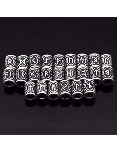 24 Cuentas Rúnicas Vikingas Norse para Barbas y Cabello - Plata