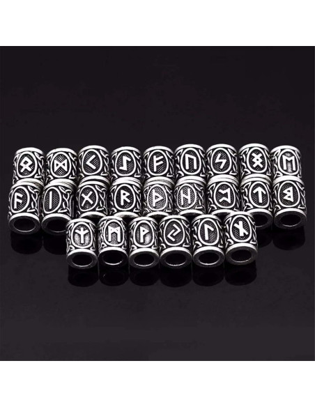 24 Cuentas Rúnicas Vikingas Norse para Barbas y Cabello - Plata