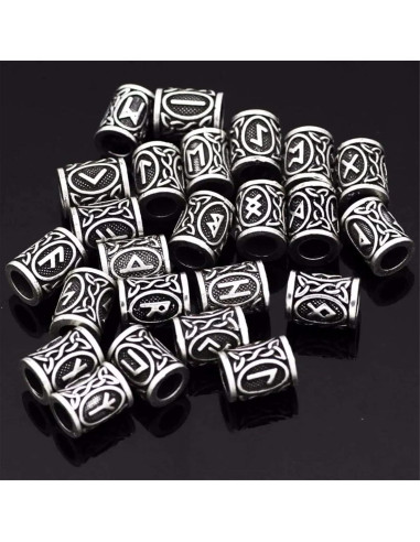 24 Cuentas Rúnicas Vikingas Norse para Barbas y Cabello - Plata