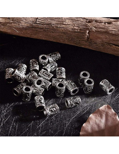 24 Cuentas Rúnicas Vikingas Norse para Barbas y Cabello - Plata