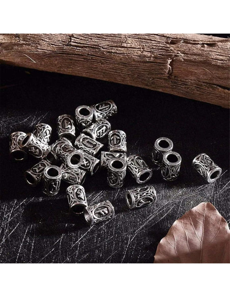 24 Cuentas Rúnicas Vikingas Norse para Barbas y Cabello - Plata
