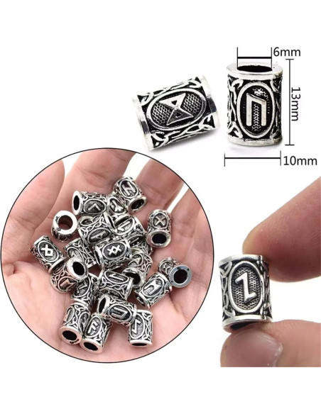 24 Cuentas Rúnicas Vikingas Norse para Barbas y Cabello - Plata