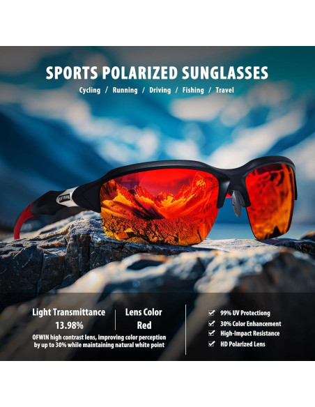 Gafas de sol deportivas polarizadas UV400 Marco negro mate