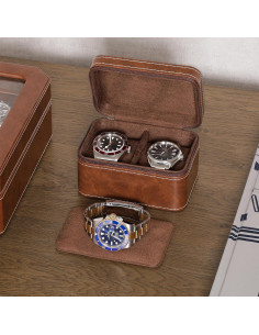 Estuche de Viaje para Relojes ROTHWELL Doble Cuero PU 2 Compartimentos 2