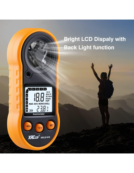 Anemómetro Digital de Mano XRCLIF - Medidor de Viento y Temperatura