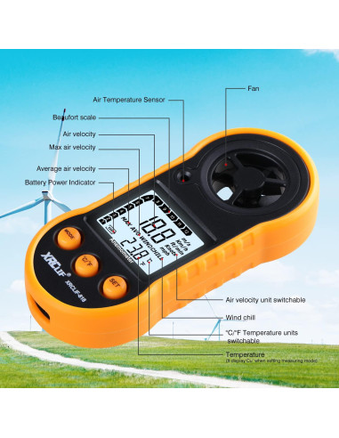 Anemómetro Digital de Mano XRCLIF - Medidor de Viento y Temperatura