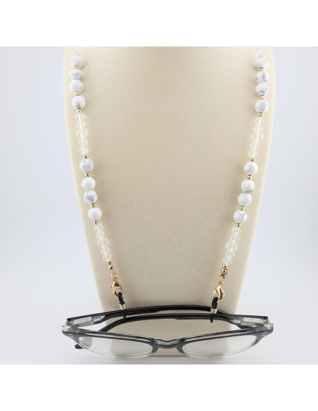 Cadena para Gafas de Piedra Preciosa Howlite Blanca