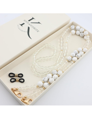 Cadena para Gafas de Piedra Preciosa Howlite Blanca